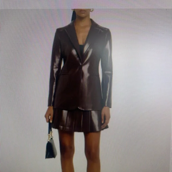 Alice + Olivia Chocolate Brown Leather Blazer - Picture 2 of 7